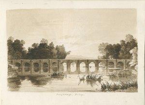 Shugborough Bridge: sepiateckning av Thomas Peploe Wood