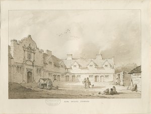 Stafford - Alms Houses: sepia ritning, nd [1837] (ritning) av Thomas Peploe Wood