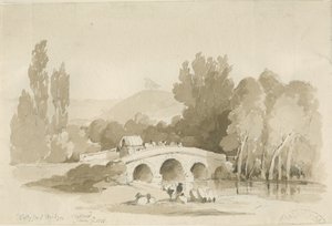 Stafford - Hollyford Bridge, Milford: sepiateckning, 7 juni 1838 (ritning) av Thomas Peploe Wood