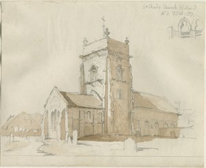 Stafford - St. Chads kyrka: ritning med penna och tvätt av Thomas Peploe Wood