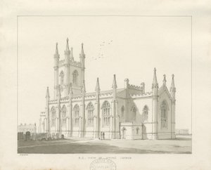 Stoke-upon-Trent Church [New]: sepia ritning av Thomas Peploe Wood