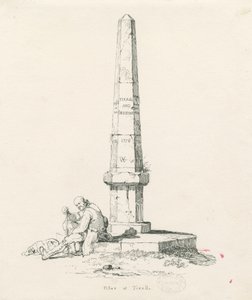 Tixall - Pelare som visar mils avstånd: ritning med penna och bläck av Thomas Peploe Wood