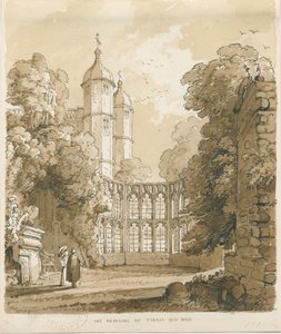 Tixall Hall: ritning med penna och tvätt, 1838 av Thomas Peploe Wood