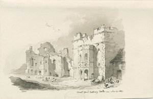 Tutbury Castle - Court Yard: ritning med penna och tvätt, 27 november 1837 av Thomas Peploe Wood