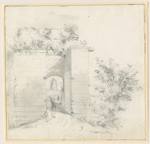 Tutbury Castle - Entrance Gateway: blyertsteckning, nd [?1800-talet] (teckning) av Thomas Peploe Wood
