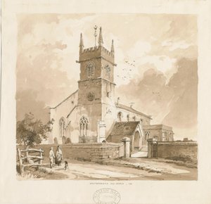 West Bromwich Church ["Old"]: ritning med blyerts och tvätt, nd [1841, jfr XII.16b och WSL, D1986/3]