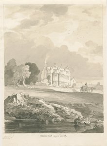 Weston-on-Trent - Hall: sepia-ritning av Thomas Peploe Wood