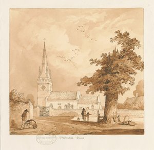 Wombourne Church: sepiateckning av Thomas Peploe Wood