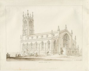 Wordsley Church: sepiateckning av Thomas Peploe Wood