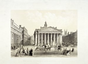 Royal Exchange och Bank of England till vänster, London, 1851
