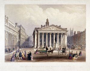 Royal Exchange och Bank of England till vänster, London, 1851