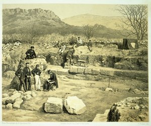 Utsikt över Mars tempel, från "A History of Discoveries at Halicarnassus, Cnidus, und Branchidae", av Charles Thomas Newton (1816-94) publicerad 1862