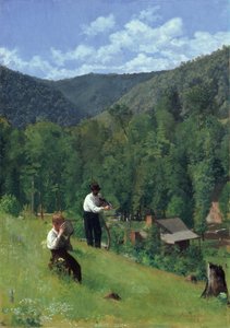Bonden och hans son vid skörden, 1879 av Thomas Pollock Anschutz