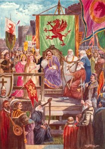 Rhys ap Gruffydd presiderar vid den första Eisteddfod, Cardigan Castle, Wales av Thomas Prytherch