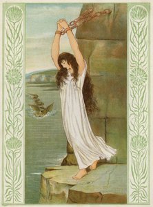 Andromeda kedjad vid havsklippan (färg litho)