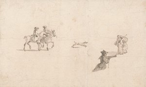 Ryttare, figurer och en hund (penna och bläck på papper) av Thomas Ross