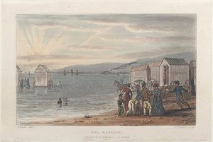Sea Bathing, från Poetical Sketches of Scarborough, 1813., 1813. Skapare: Thomas Rowlandson, Joseph Constantine Stadler, J. Bluck.