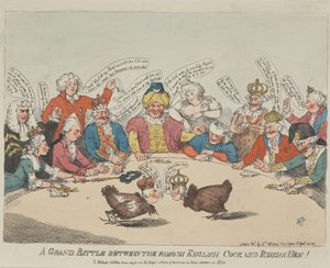 (Den) stora striden mellan den berömda engelska tuppen och den ryska hönan! av Thomas Rowlandson