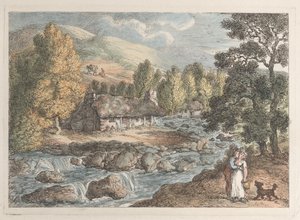 Ett corniskt vattenfall, från vyer i Cornwall, 1812., 1812. av Thomas Rowlandson