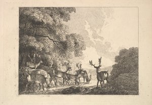 En grupp hjorts som dricker, 1784-88. av Thomas Rowlandson