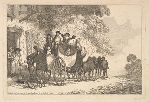 En fullastad diligens utanför ett posthus av Thomas Rowlandson