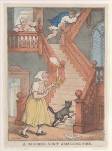 A Maiden Aunt Smelling Fire, [1 maj 1806], återutgiven 1 maj,..., [1 maj 1806], återutgiven 1 maj 1812. av Thomas Rowlandson