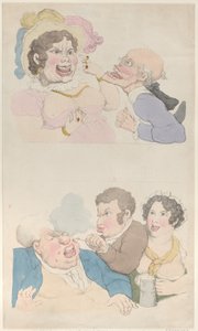 En man lockad av en kvinna och röker en kund, 1800 ., 1800 . av Thomas Rowlandson