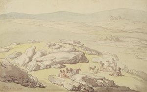 En picknick på Dartmoor (penna & bläck och akvarell på papper) av Thomas Rowlandson