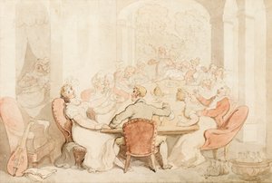 En rolig lunch på ett lanthus (bläck och färgtvätt på papper) av Thomas Rowlandson