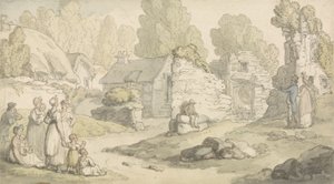 En byscen med figurer och förstörda byggnader (akvarell, penna och bläck och penna på papper) av Thomas Rowlandson