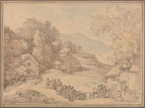 En by i ett kuperat landskap av Thomas Rowlandson