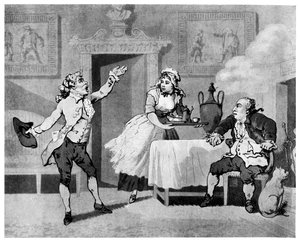 Skådespelare reciterar för en chef, sent 1700-tal. av Thomas Rowlandson