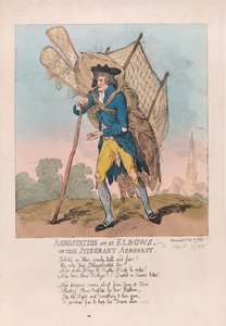 Aerostation ute vid Elbows eller the Itinerant Aeronaut, pub. 1785 (handfärgad gravyr) av Thomas Rowlandson