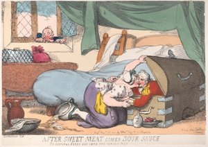 Efter att sött kött kommer sur sås, eller korpral Casey kom i fel låda, ..., 30 november 1810. av Thomas Rowlandson