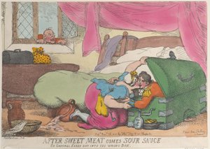 Efter att sött kött kommer sur sås, eller korpral Casey kom i fel låda, ..., 30 november 1810. av Thomas Rowlandson