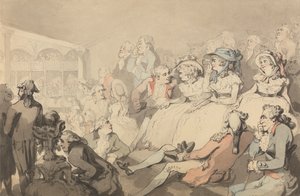 En publik som tittar på en pjäs på Drury Lane Theatre av Thomas Rowlandson