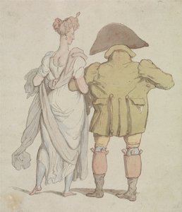 En äldre bock som promenerar tillsammans med en dam av Thomas Rowlandson
