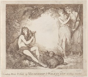 Apollo, Lyra och Daphne Trade-kort som illustrerar Marian, en opera, 1797-99., 1797-99. av Thomas Rowlandson