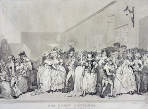 Box Lobby Loungers, etsat av Rowlandson efter design av Henry Wigstead (ca 1745-93), pub. av John Raphael Smith, 1786 (sepiaetsning) av Thomas Rowlandson