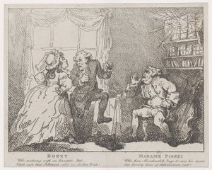 Bozzy och Madame Piozzi Frontispice, Bozzy och Piozzi av Peter Pindar, 1780-86., 1780-86. av Thomas Rowlandson
