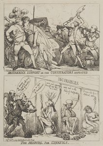 Antingen Britannias stöd eller konspiratörernas nederlag – Sjukhuset för sinnessjuka av Thomas Rowlandson