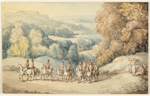 Kavalleri på marsch (recto); Fragment av skiss av häst (verso) av Thomas Rowlandson