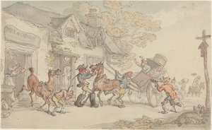 Byta häst på ett posthus i Frankrike av Thomas Rowlandson