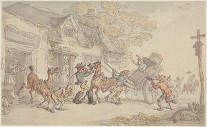 Hästbyte vid ett postställe i Frankrike av Thomas Rowlandson