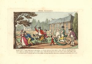 Barn som leker på vagnar som skär upp en nyrullad gruskörning av Thomas Rowlandson