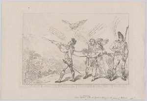 [Kol. Topham Endeavouring, With His Squirt, to Extinguish the Genius of Holma..., 10 december 1784. av Thomas Rowlandson