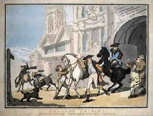 "College Jockies, hyresvärden som svettas för sin boskap", pub. av E. Jackson av Thomas Rowlandson