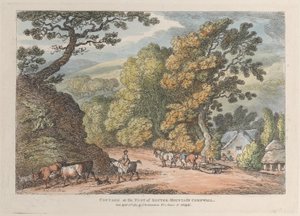 Stuga vid foten av Router Mountain Cornwall, från Views in Cornwall, april..., 12 april 1812. av Thomas Rowlandson