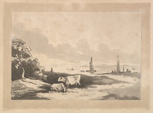 Kor och sjölandskap, 1783-89. av Thomas Rowlandson