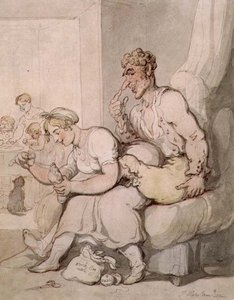 Darning The Sock (penna och bläck, akvarell) av Thomas Rowlandson